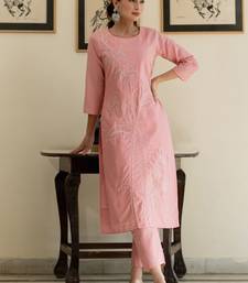 Floral Embroidered Thread Work Pure Cotton Kurta With Trouser