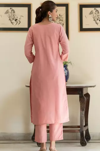 Floral Embroidered Thread Work Pure Cotton Kurta With Trouser