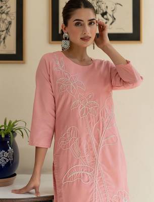 Floral Embroidered Thread Work Pure Cotton Kurta With Trouser 5