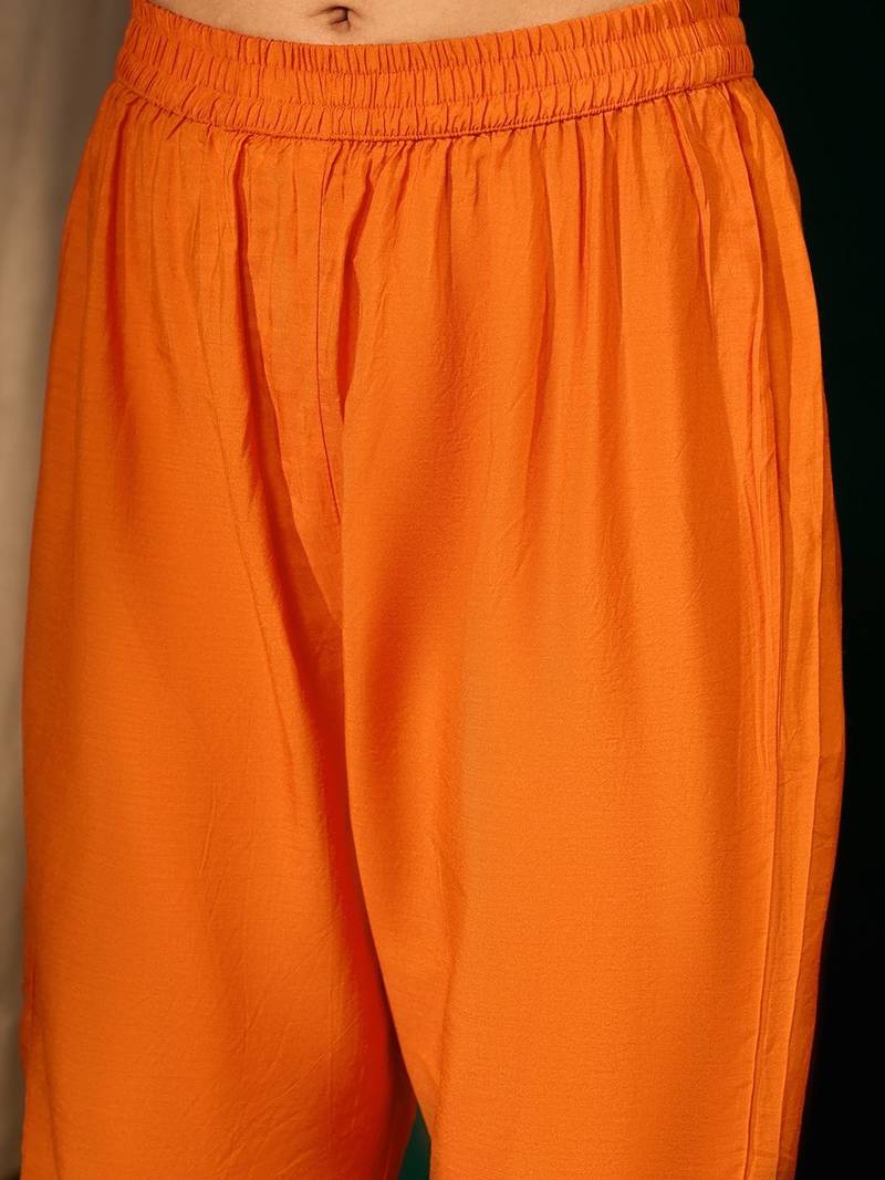 Women Embroidered Regular Thread Work Kurta with Trousers & With Dupatta