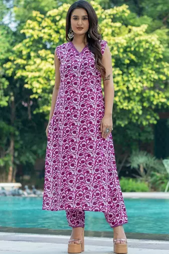 Women Ethnic Motifs Printed Regular Pure Cotton Kurta with Trousers
