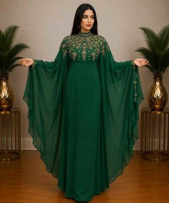 Emerald Green Luxury Embroidered Moroccan Kaftan Dress 1