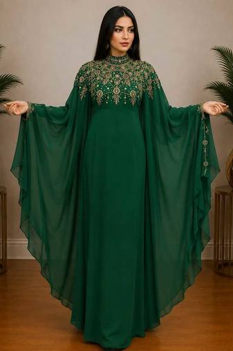 Emerald Green Luxury Embroidered Moroccan Kaftan Dress