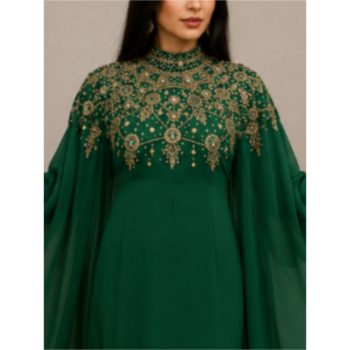 Emerald Green Luxury Embroidered Moroccan Kaftan Dress 2