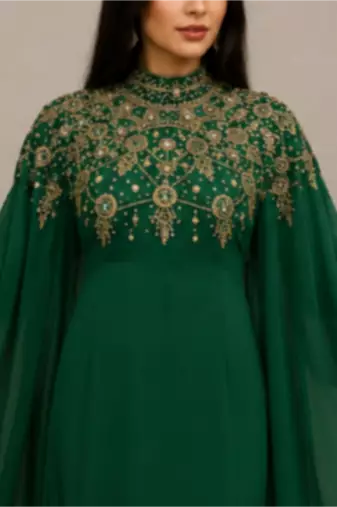 Emerald Green Luxury Embroidered Moroccan Kaftan Dress