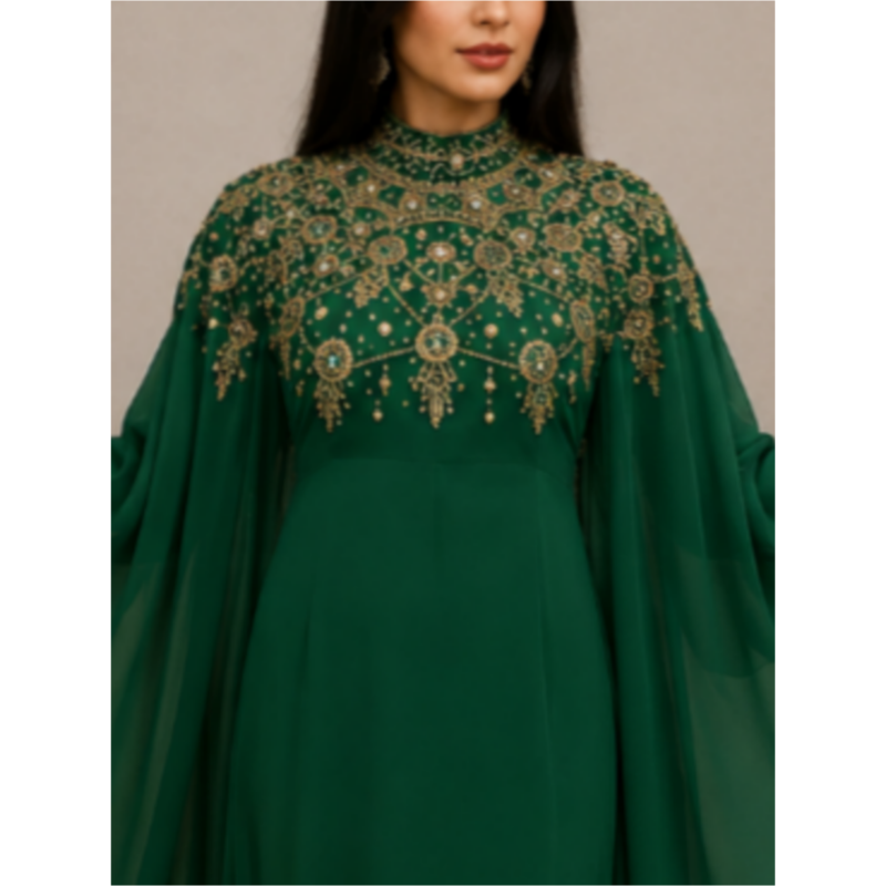 Emerald Green Luxury Embroidered Moroccan Kaftan Dress