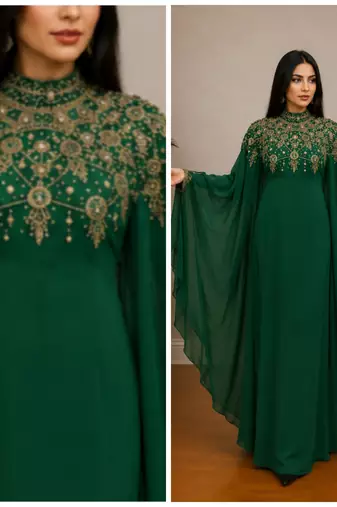 Emerald Green Luxury Embroidered Moroccan Kaftan Dress