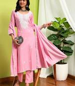 Women Ethnic Motifs Chikankari Pure Cotton Kurta with Trousers & With Dupatta