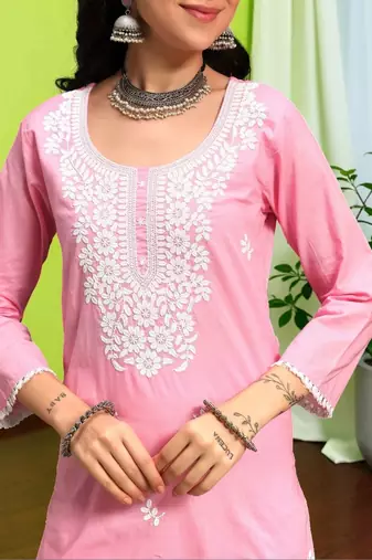 Women Ethnic Motifs Chikankari Pure Cotton Kurta with Trousers & With Dupatta