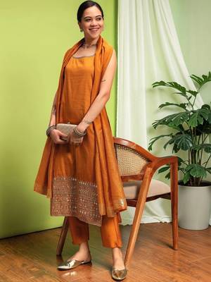 Women Ethnic Motifs Regular Mirror Work Kurta with Trousers & With Dupatta 1