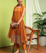 Women Ethnic Motifs Regular Mirror Work Kurta with Trousers & With Dupatta