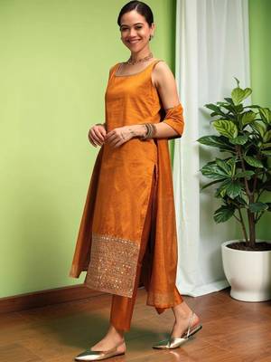 Women Ethnic Motifs Regular Mirror Work Kurta with Trousers & With Dupatta 6