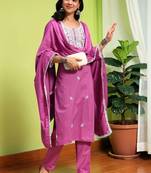 Women Ethnic Motifs Chikankari Pure Cotton Kurta with Trousers & With Dupatta