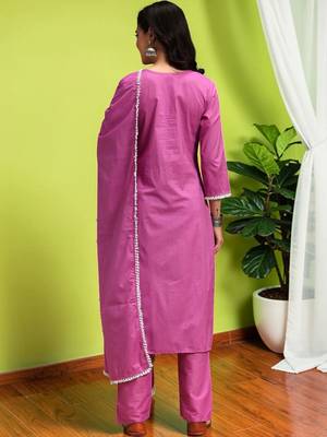 Women Ethnic Motifs Chikankari Pure Cotton Kurta with Trousers & With Dupatta 7