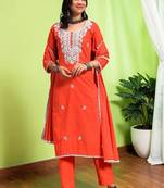 Women Ethnic Motifs Embroidered Regular Thread Work Pure Cotton Kurta with Trousers & With Dupatta