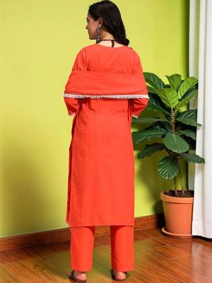 Women Ethnic Motifs Embroidered Regular Thread Work Pure Cotton Kurta with Trousers & With Dupatta 7