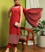 Women Ethnic Motifs Regular Thread Work Kurta with Trousers & With Dupatta