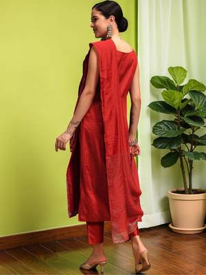 Women Ethnic Motifs Regular Thread Work Kurta with Trousers & With Dupatta 4
