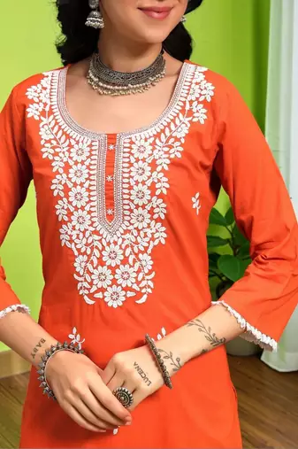 Women Ethnic Motifs Chikankari Pure Cotton Kurta with Trousers & With Dupatta
