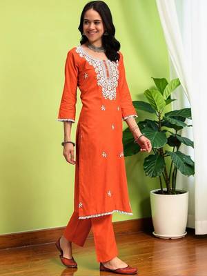 Women Ethnic Motifs Chikankari Pure Cotton Kurta with Trousers & With Dupatta 6