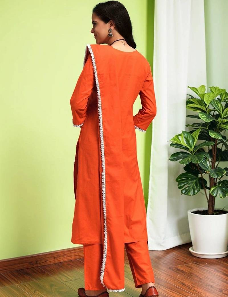 Women Ethnic Motifs Chikankari Pure Cotton Kurta with Trousers & With Dupatta