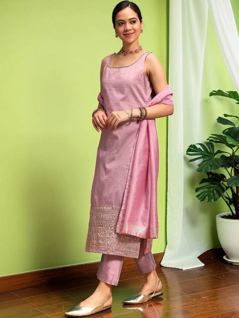 Women Ethnic Motifs Regular Kurta with Trousers & With Dupatta