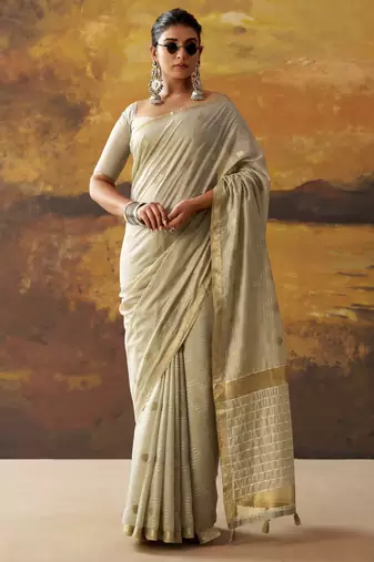 Grey modal cotton blend woven saree with zari border