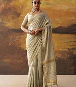 Grey modal cotton blend woven saree with zari border