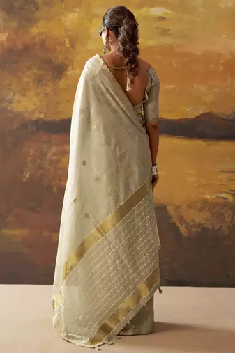 Grey modal cotton blend woven saree with zari border