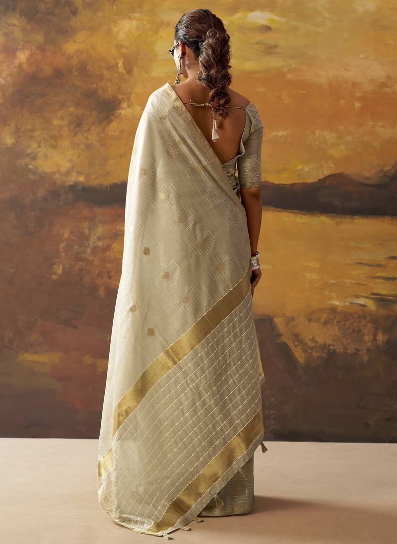 Grey modal cotton blend woven saree with zari border