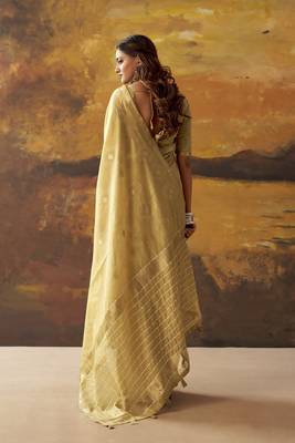 Beige modal cotton blend woven saree with zari border 2