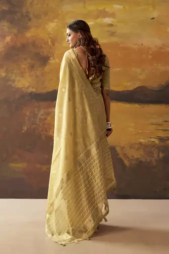 Beige modal cotton blend woven saree with zari border