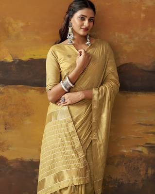 Beige modal cotton blend woven saree with zari border 3
