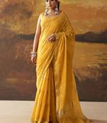 Yellow modal cotton blend woven saree with zari border