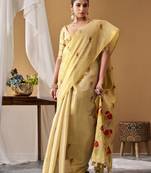 Lemon tissue silk blend floral woven saree with designer blouse