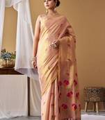 Pink tissue silk blend floral woven saree with designer blouse