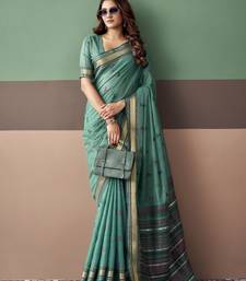 Sea green premium cotton blend woven saree with contrast border