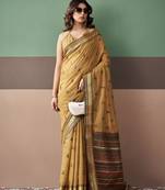 Gold premium cotton blend woven saree with contrast border