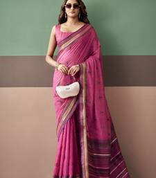 Rani pink premium cotton blend woven saree with contrast border