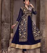 Navy Blue Semi Georgette Embroidered unstitched salwar with dupatta