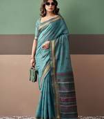 Sky blue premium cotton blend woven saree with contrast border