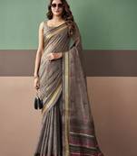 Grey premium cotton blend woven saree with contrast border
