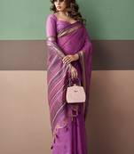 Purple premium cotton blend woven saree with contrast border