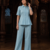 Sky blue solid collared two-piece co-ord set