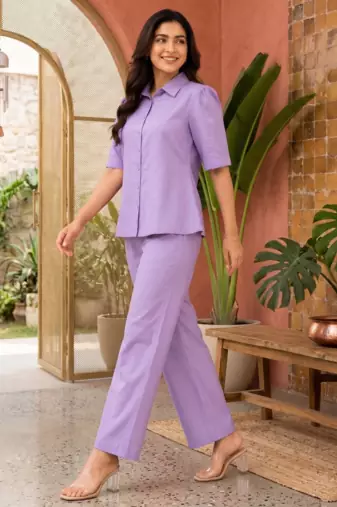 Lavendar solid collared two-piece co-ord set
