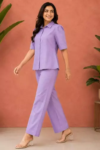 Lavendar solid collared two-piece co-ord set