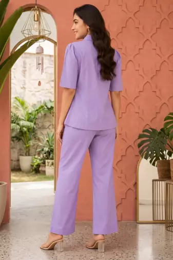 Lavendar solid collared two-piece co-ord set