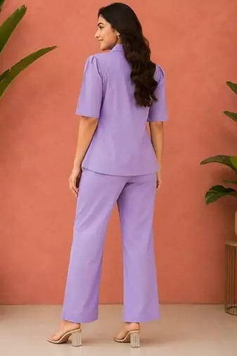 Lavendar solid collared two-piece co-ord set
