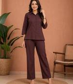 Brown solid collared two-piece co-ord set
