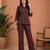 Brown solid collared two-piece co-ord set